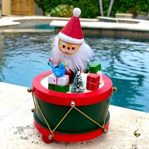 Vintage Wooden Santa Christmas Music Box Drum Gifts Blue Bird not playing song
